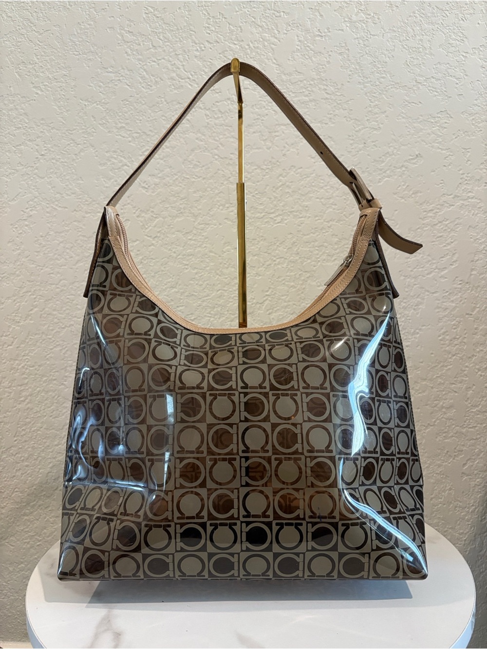 Salvatore Ferragamo Gancini Monogram Patterned PVC Hobo Shoulder Bag